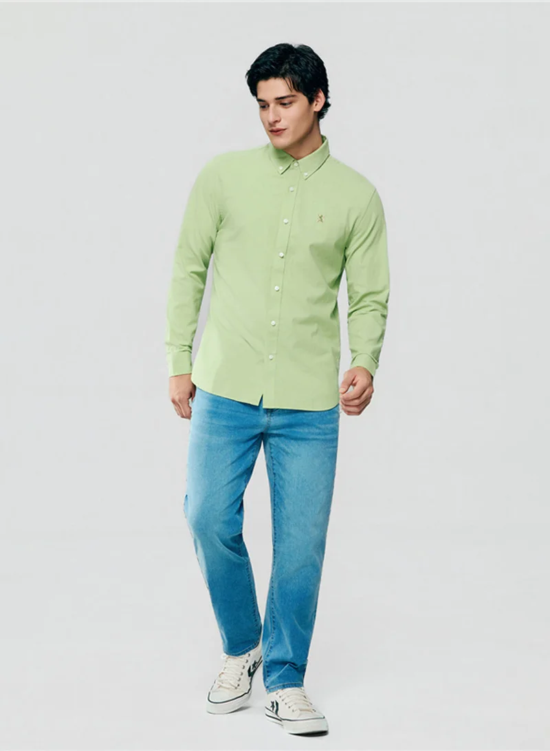 جيوردانو Men’s Cotton Slim Oxford Shirt with Embroidery